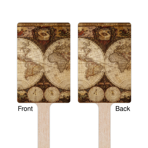 Vintage World Map Wooden 6.25" Stir Stick - Rectangular - Double Sided - Front & Back