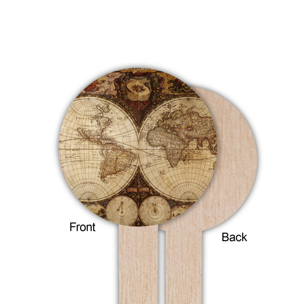 Vintage World Map Wooden 6" Food Pick - Round - Single Sided - Front & Back