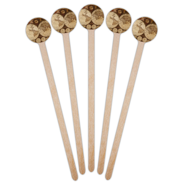 Vintage World Map Wooden 6" Stir Stick - Round - Fan View