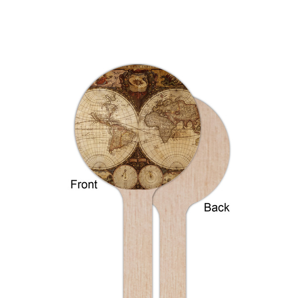 Vintage World Map Wooden 6" Stir Stick - Round - Single Sided - Front & Back