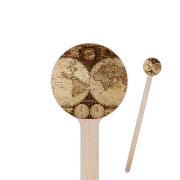 Custom Vintage World Map 7.5" Round Wooden Stir Sticks - Single Sided