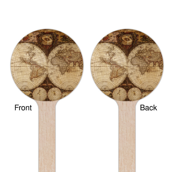 Vintage World Map Wooden 7.5" Stir Stick - Round - Double Sided - Front & Back