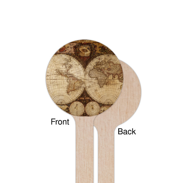 Vintage World Map Wooden 7.5" Stir Stick - Round - Single Sided - Front & Back