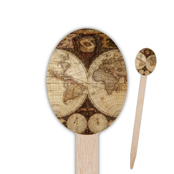 Custom Vintage World Map Oval Wooden Food Picks
