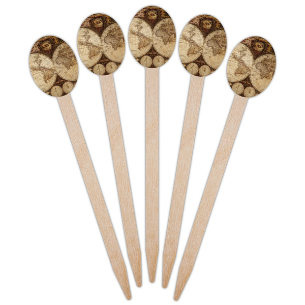 Vintage World Map Wooden Food Pick - Oval - Fan View