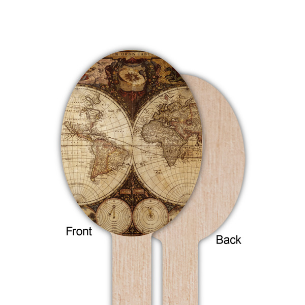 Vintage World Map Wooden Food Pick - Oval - Single Sided - Front & Back