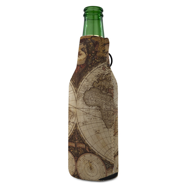 Vintage World Map Zipper Bottle Cooler - ANGLE (bottle)