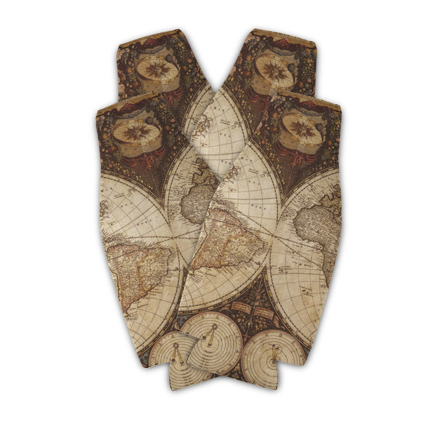 Custom Vintage World Map Zipper Bottle Cooler - Set of 4