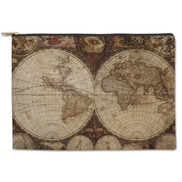 Custom Vintage World Map Zipper Pouch - Large - 12.5"x8.5"
