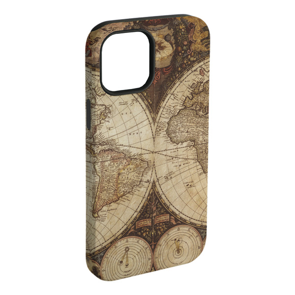 Custom Vintage World Map iPhone Case - Rubber Lined - iPhone 15 Plus