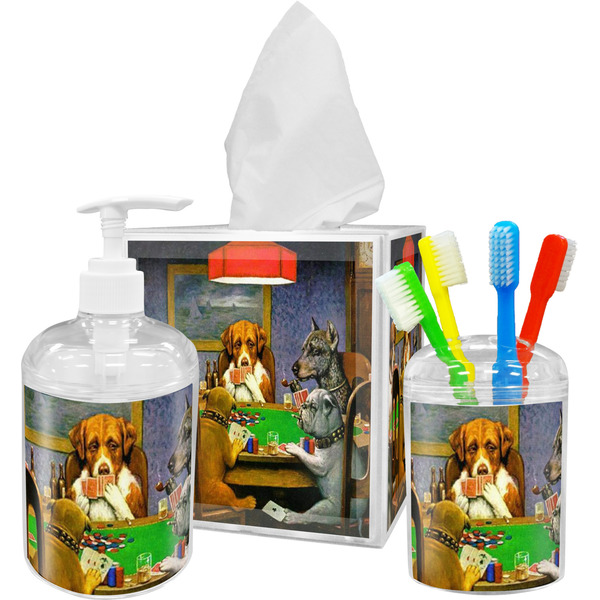 Dogs Playing Poker by C.M.Coolidge Bathroom Accessories Set (Personalized)
