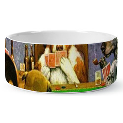 Dogs Playing Poker by C.M.Coolidge Ceramic Dog Bowl - Large