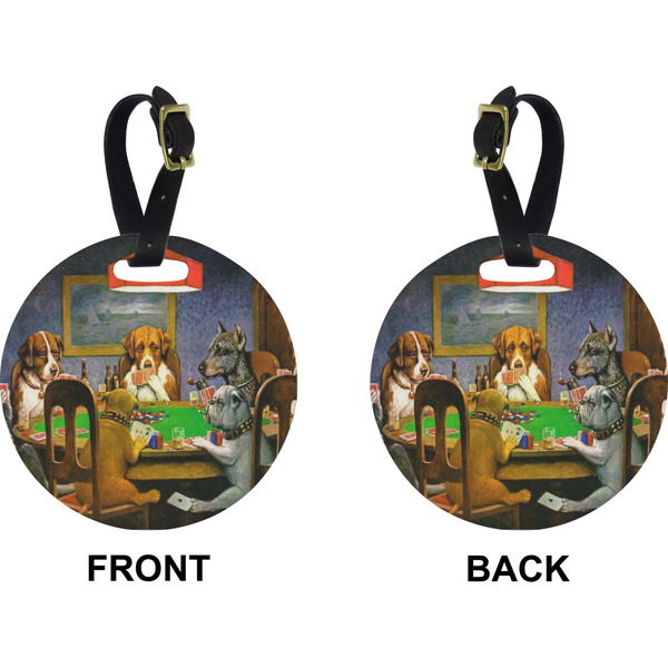 Dogs Playing Poker by C.M.Coolidge Circle Luggage Tag (Front + Back)