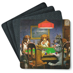 Dogs Playing Poker by C.M.Coolidge Square Rubber Backed Coasters - Set of 4