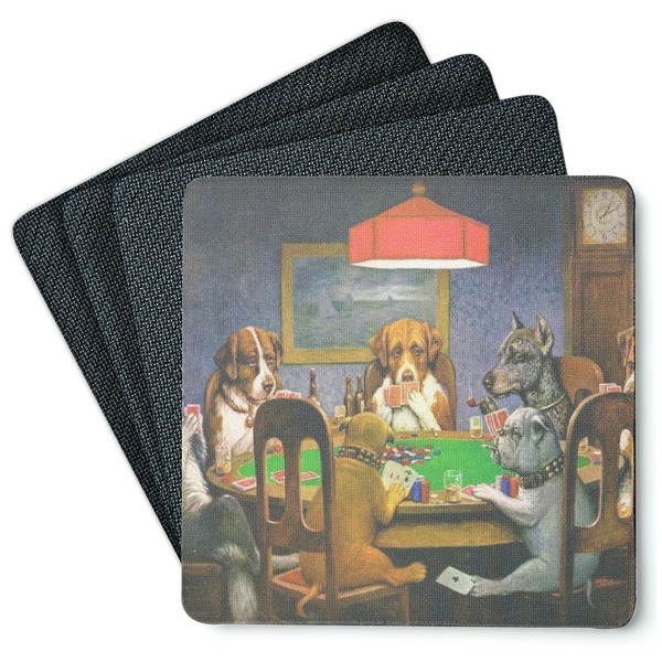 Custom Dogs Playing Poker by C.M.Coolidge Square Rubber Backed Coasters - Set of 4