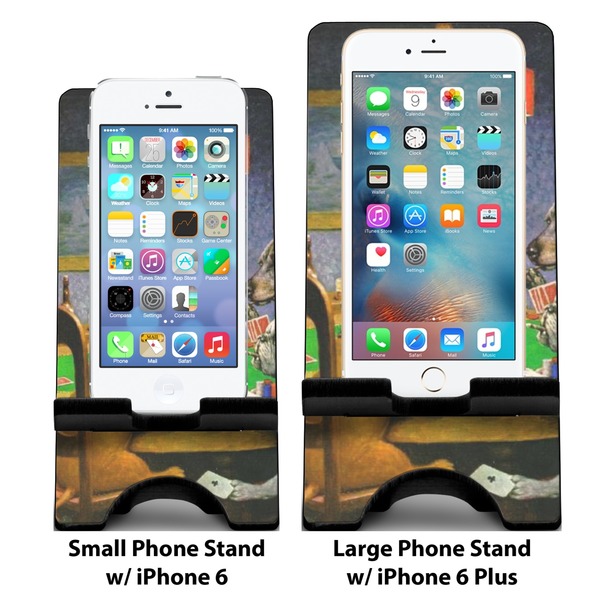 Dogs Playing Poker by C.M.Coolidge Compare Phone Stand Sizes - with iPhones