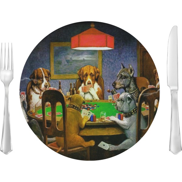 Custom Dogs Playing Poker by C.M.Coolidge 10" Glass Lunch / Dinner Plates - Single or Set