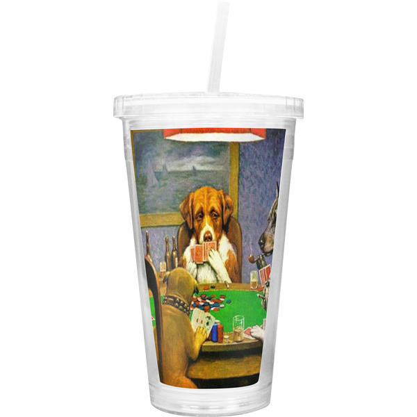 Custom Dogs Playing Poker 1903 C.M.Coolidge Double Wall Tumbler with Straw