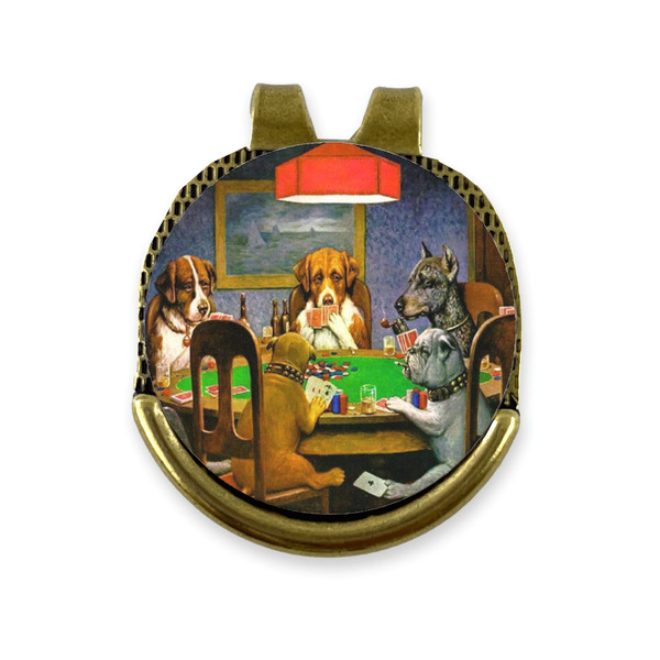 Custom Dogs Playing Poker by C.M.Coolidge Golf Ball Marker - Hat Clip - Gold