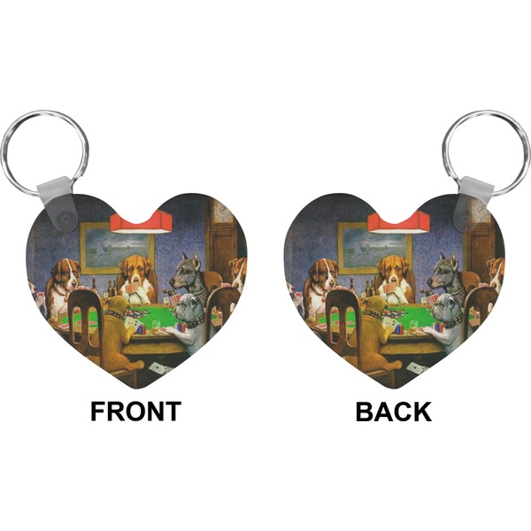 Dogs Playing Poker by C.M.Coolidge Heart Keychain (Front + Back)