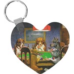 Dogs Playing Poker by C.M.Coolidge Heart Plastic Keychain