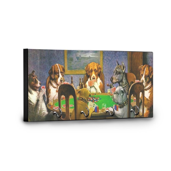 Dogs Playing Poker by C.M.Coolidge Key Hanger - Front View with Hooks