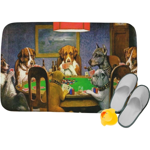 Custom Dogs Playing Poker by C.M.Coolidge Memory Foam Bath Mat - 34"x21"