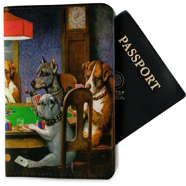 Custom Dogs Playing Poker by C.M.Coolidge Passport Holder - Fabric