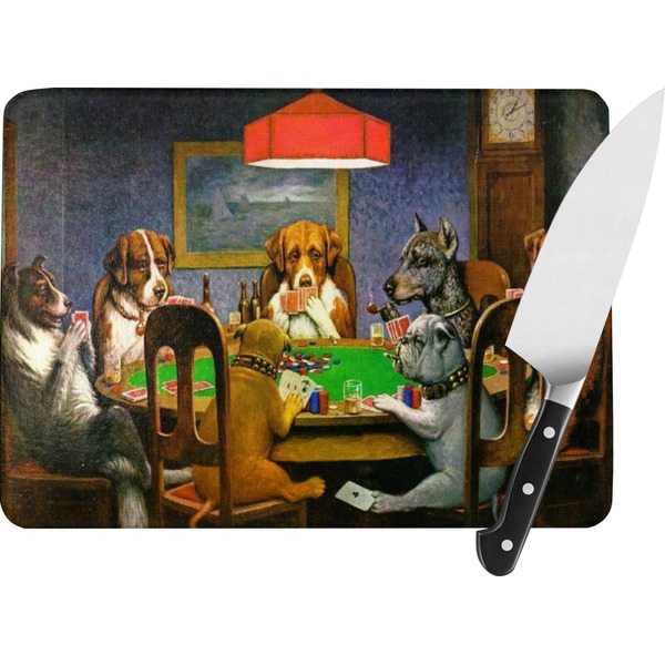Custom Dogs Playing Poker 1903 C.M.Coolidge Rectangular Glass Cutting Board - Medium - 11"x8"
