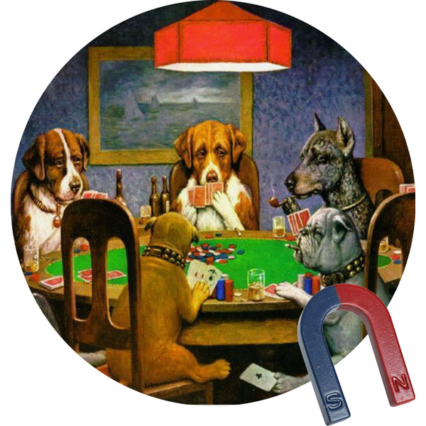 Custom Dogs Playing Poker by C.M.Coolidge Round Fridge Magnet