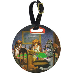 Dogs Playing Poker by C.M.Coolidge Plastic Luggage Tag - Round