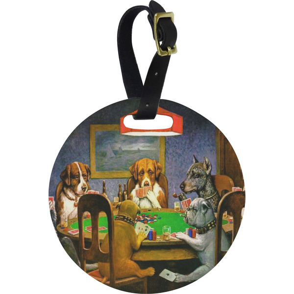 Custom Dogs Playing Poker by C.M.Coolidge Plastic Luggage Tag - Round