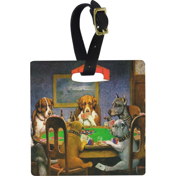 Custom Dogs Playing Poker by C.M.Coolidge Plastic Luggage Tag - Square