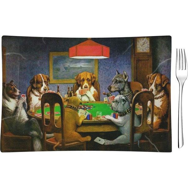 Custom Dogs Playing Poker by C.M.Coolidge Rectangular Glass Appetizer / Dessert Plate - Single or Set
