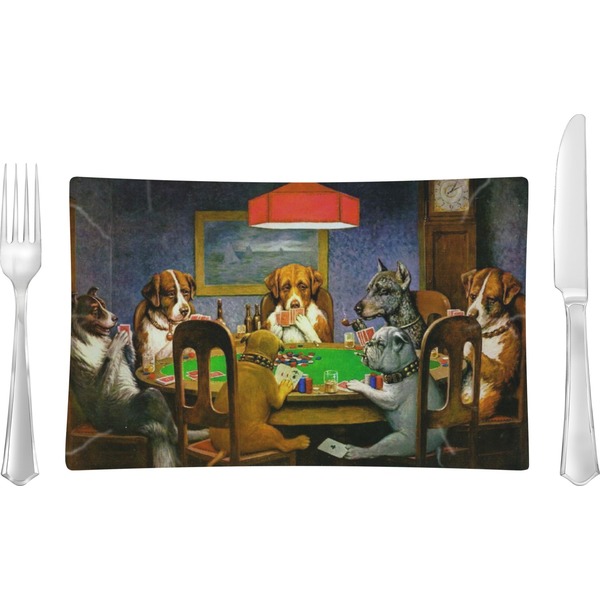 Custom Dogs Playing Poker by C.M.Coolidge Rectangular Glass Lunch / Dinner Plate - Single or Set