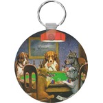 Dogs Playing Poker by C.M.Coolidge Round Plastic Keychain