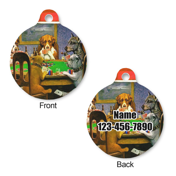 Dogs Playing Poker by C.M.Coolidge Round Pet Tag - Front & Back