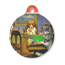 Dogs Playing Poker by C.M.Coolidge Round Pet ID Tag - Small