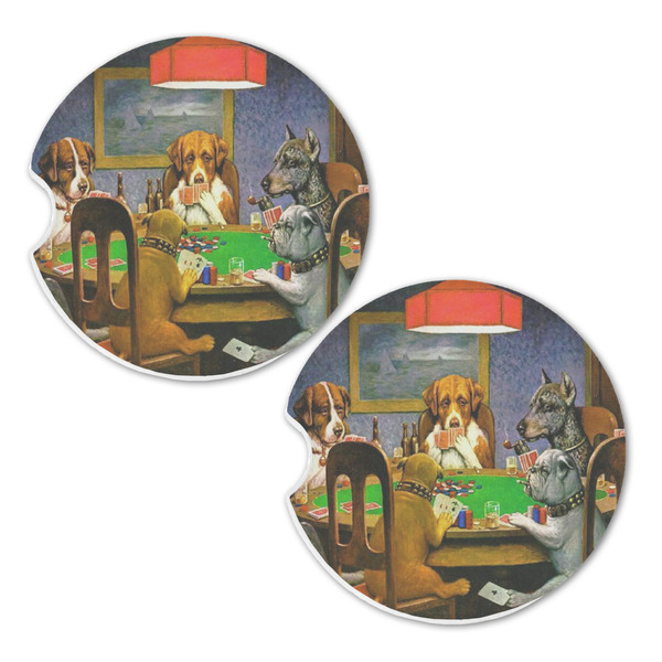 Dogs Playing Poker by C.M.Coolidge Sandstone Car Coasters - Set of 2