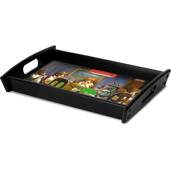 Dogs Playing Poker by C.M.Coolidge Serving Tray Black - Corner