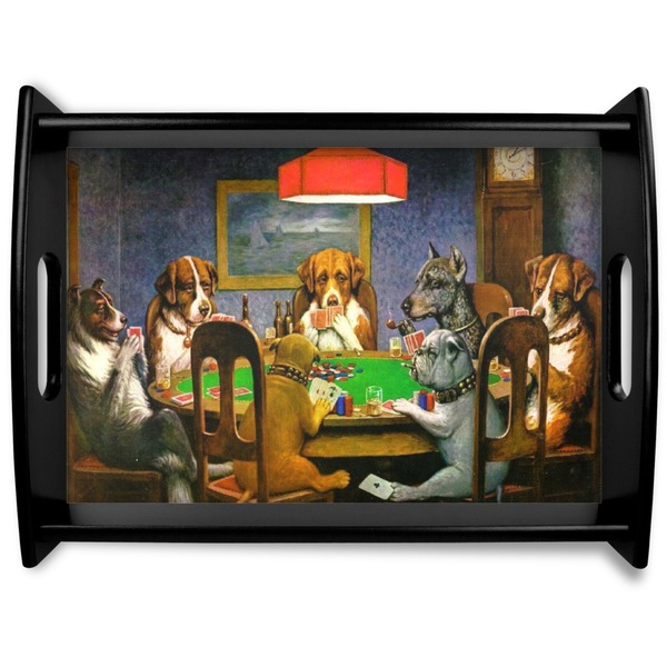 Custom Dogs Playing Poker 1903 C.M.Coolidge Black Wooden Tray - Large