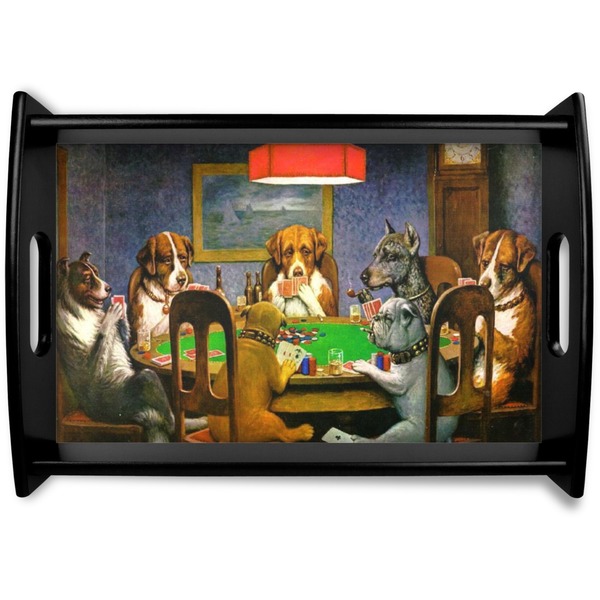 Custom Dogs Playing Poker 1903 C.M.Coolidge Black Wooden Tray - Small