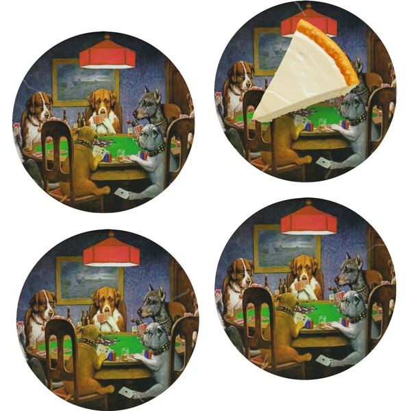 Custom Dogs Playing Poker by C.M.Coolidge Set of 4 Glass Appetizer / Dessert Plate 8"