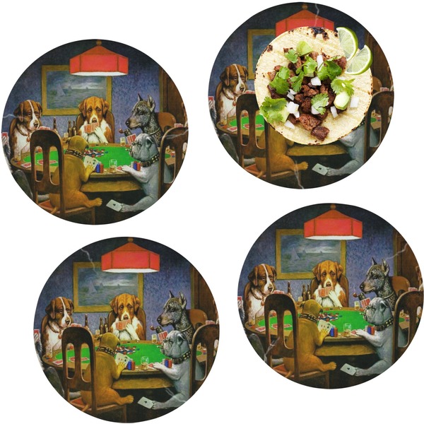 Custom Dogs Playing Poker by C.M.Coolidge Set of 4 Glass Lunch / Dinner Plate 10"