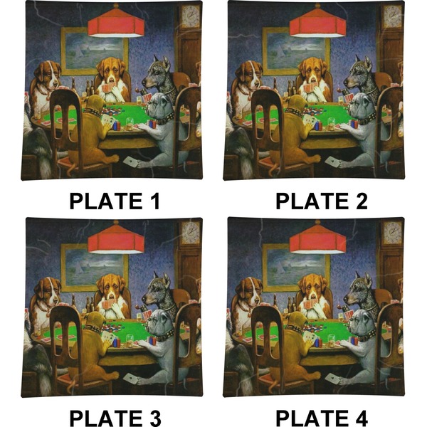 Dogs Playing Poker by C.M.Coolidge Set of Square Dinner Plates (Approval)