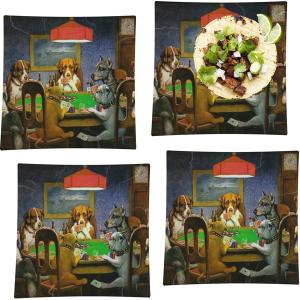 Custom Dogs Playing Poker by C.M.Coolidge Set of 4 Glass Square Lunch / Dinner Plate 9.5"