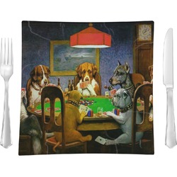 Dogs Playing Poker by C.M.Coolidge 9.5" Glass Square Lunch / Dinner Plate- Single or Set of 4