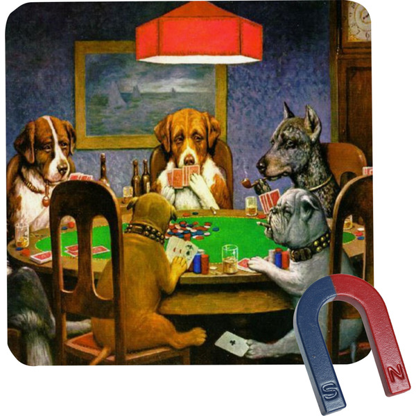 Custom Dogs Playing Poker 1903 C.M.Coolidge Square Fridge Magnet