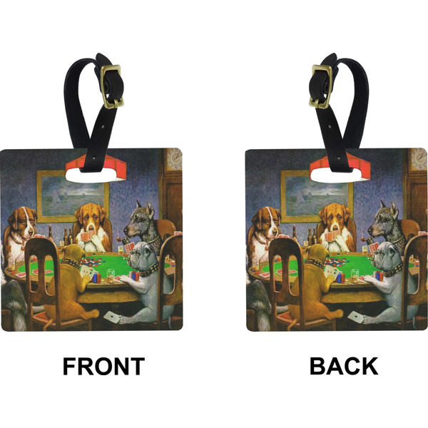 Dogs Playing Poker by C.M.Coolidge Square Luggage Tag (Front + Back)
