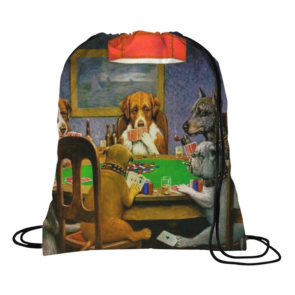 Custom Dogs Playing Poker 1903 C.M.Coolidge Drawstring Backpack - Small